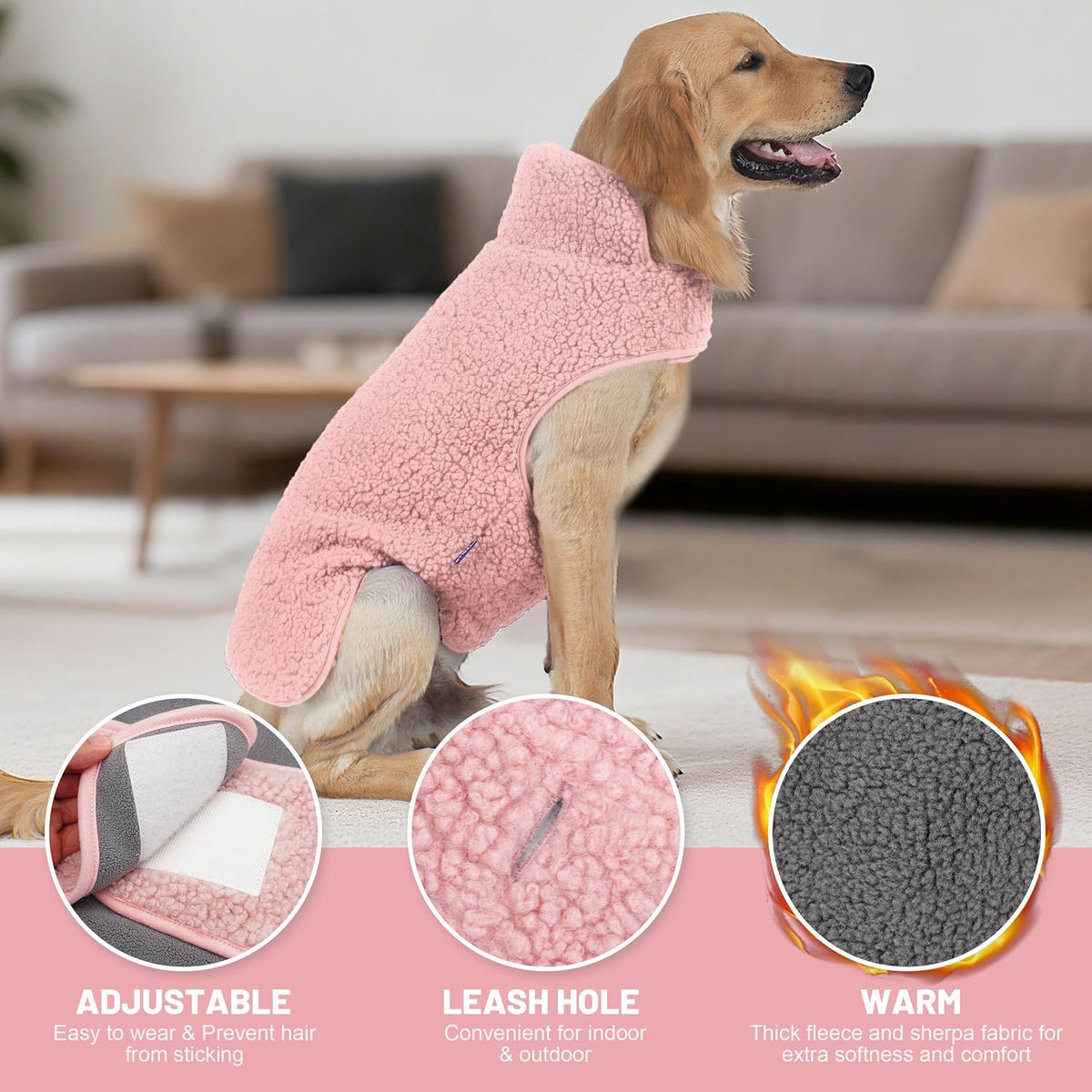 Cyeollo pink dog sweater showing built-in leash hole detail