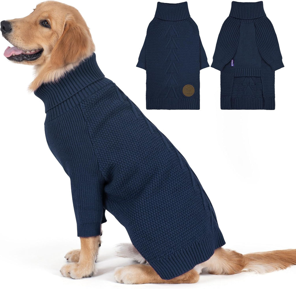 cyeollo Dog Sweaters for Small Dogs Boy, Pullover Turtleneck for Dogs Male, Knitted Doggy Fall Winter Warm Cold Weather Dog Clothes Apparel with Sleeves, Navy L - Image 11