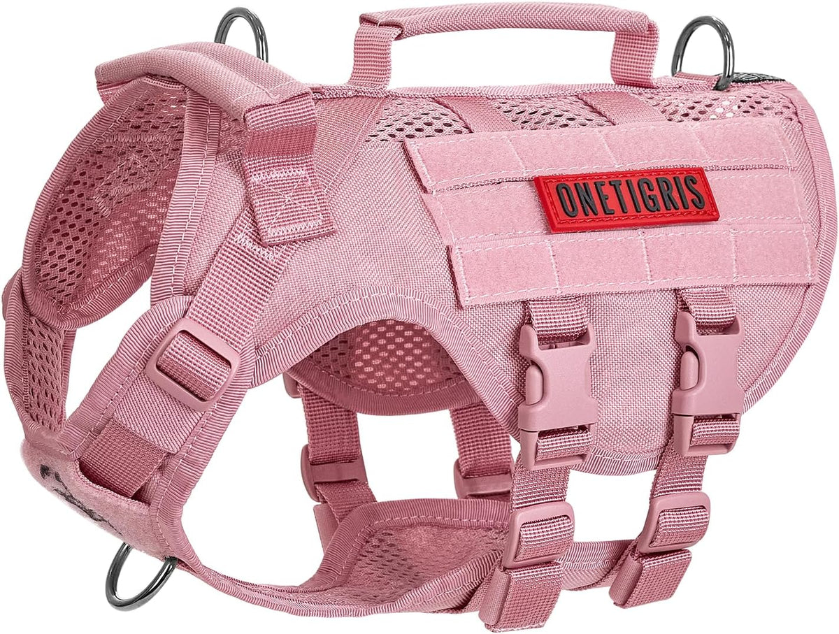 OneTigris Tactical Dog Harness for Small Dog, No Pull Small Dog Vest Harness with Handles Breathable Military Dogs Molle Vests for Walking Hiking Training (Pink, Medium) - Image 15