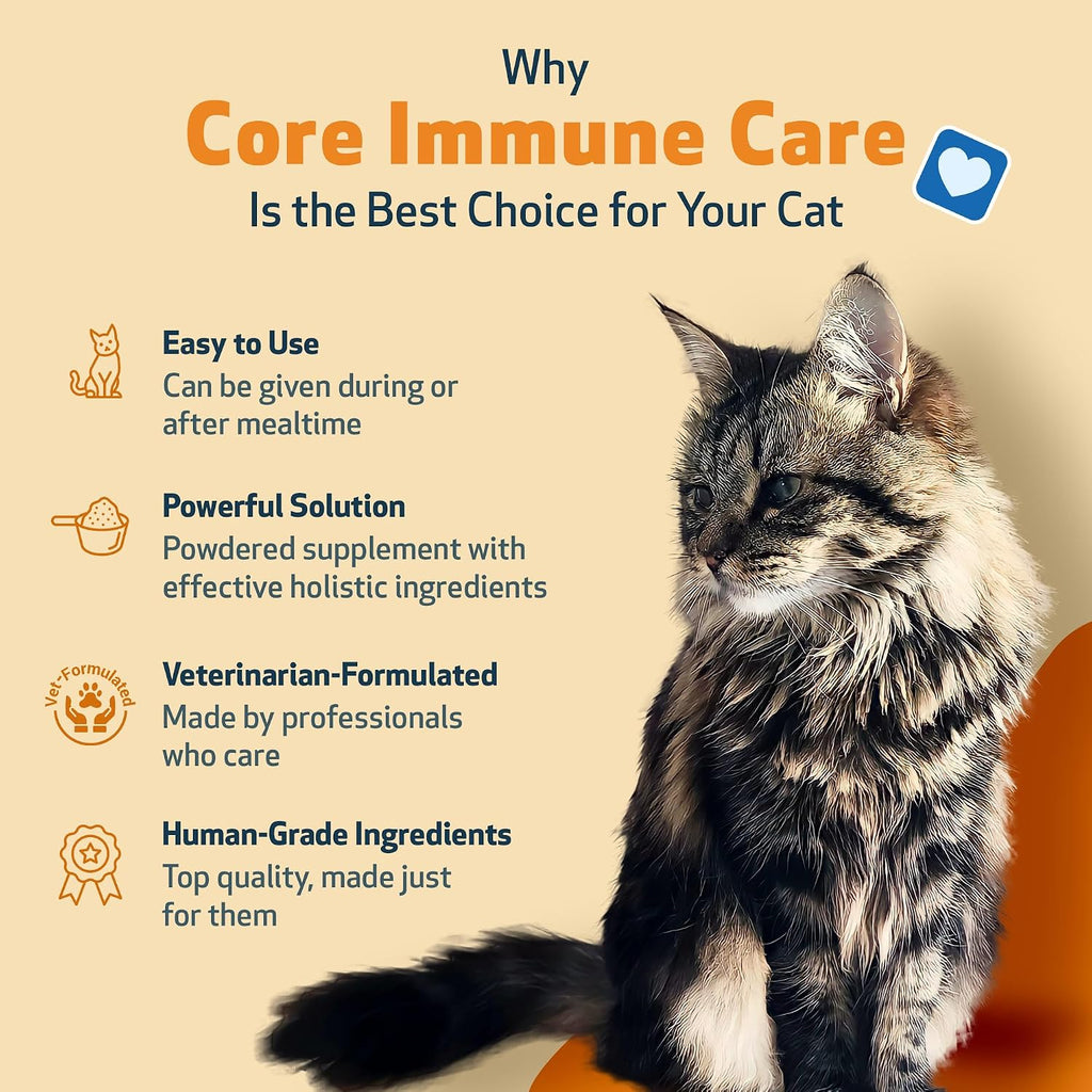 Close up of Pet Wellbeing Core Immune Care cat supplement packaging
