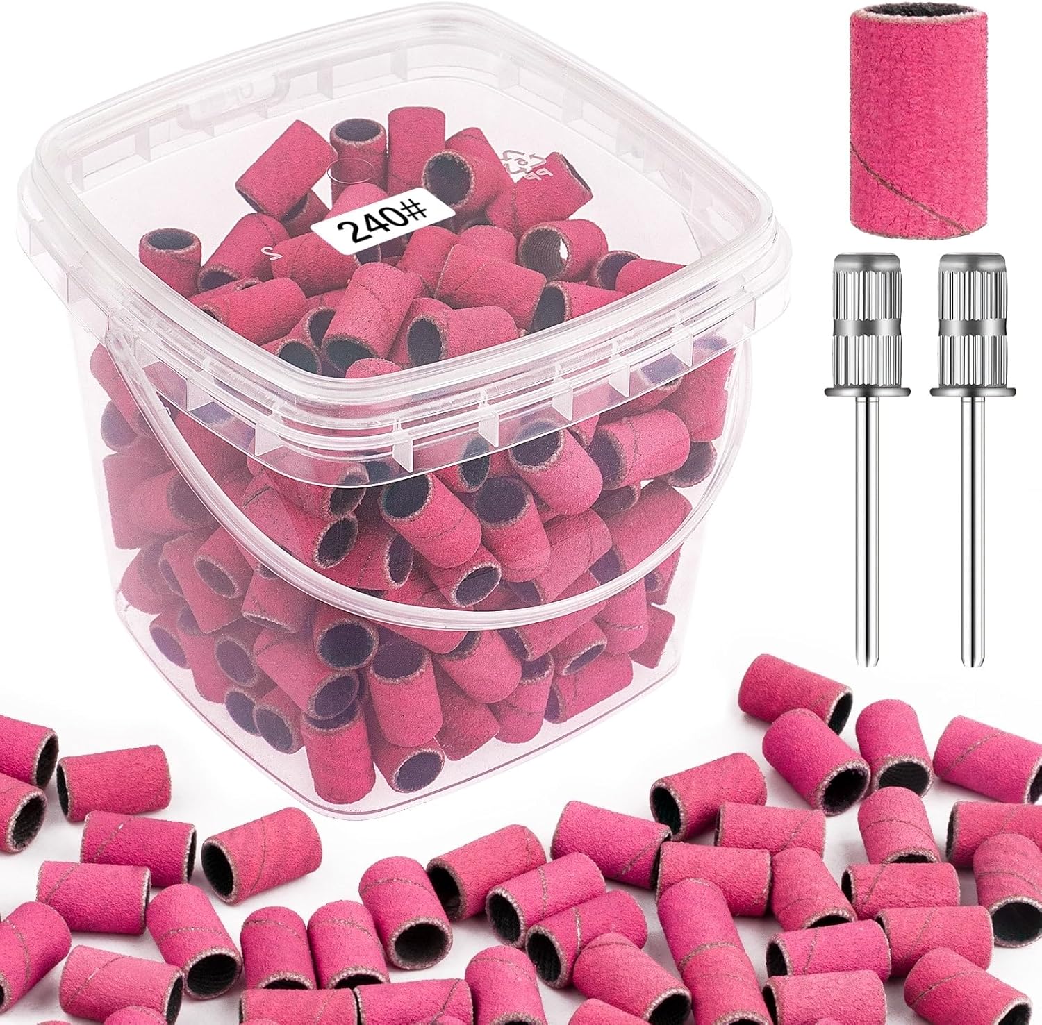 Rolybag sanding bands for nail drill pink pack front view showing the storage bucket.