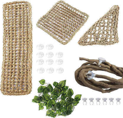 PINVNBY Bearded Dragon Hammock,Reptile Lounger Natural Seagrass Lizard Hammocks Habitat Tank Accessories Jungle Climber Vines Flexible Leaves Decor for Climbing Reptiles Chameleon Gecko Snakes - Image 1