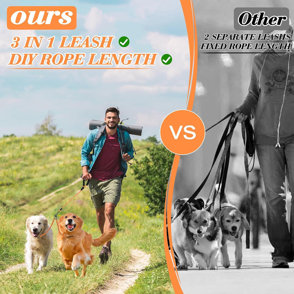 Removable dog leash splitter extensions showing adjustable length clips