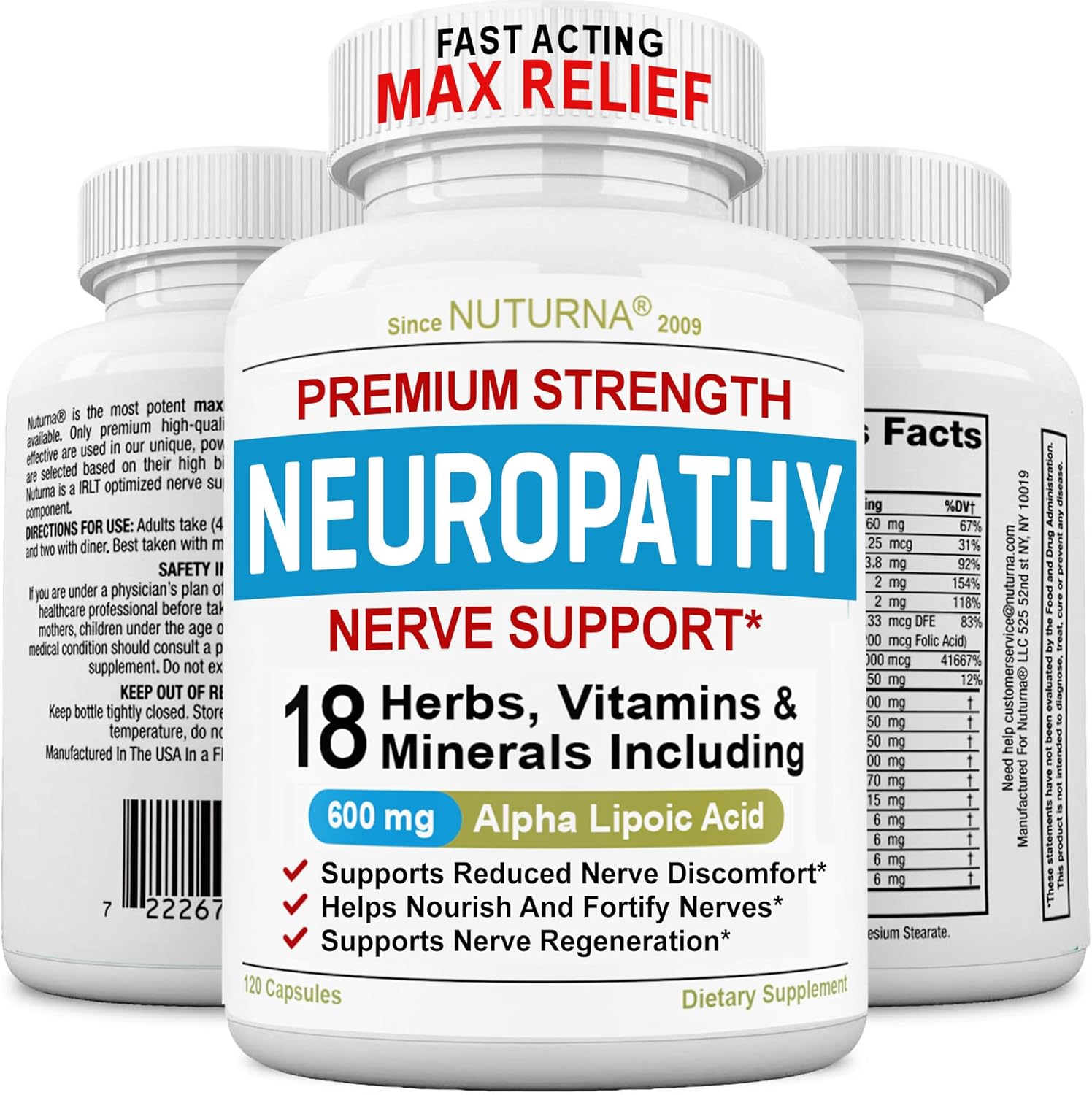 Nuturna Neuroturna Nerve Support 600mg ALA bottle front view