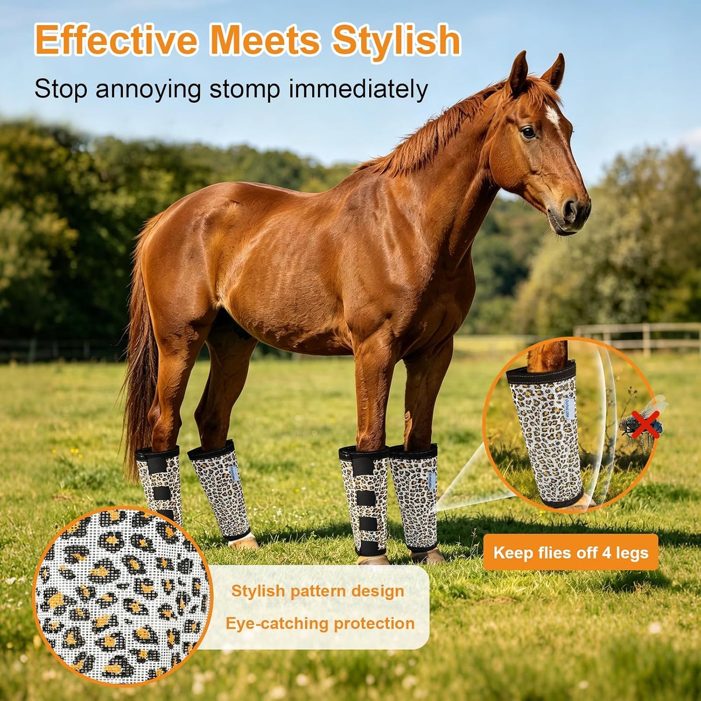 OAHELAKE cheetah print style equine breathable leg wraps set of four