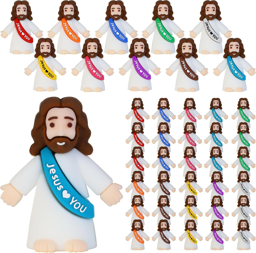Bamamon mini Jesus figurines thirty piece set front view showing assorted colors