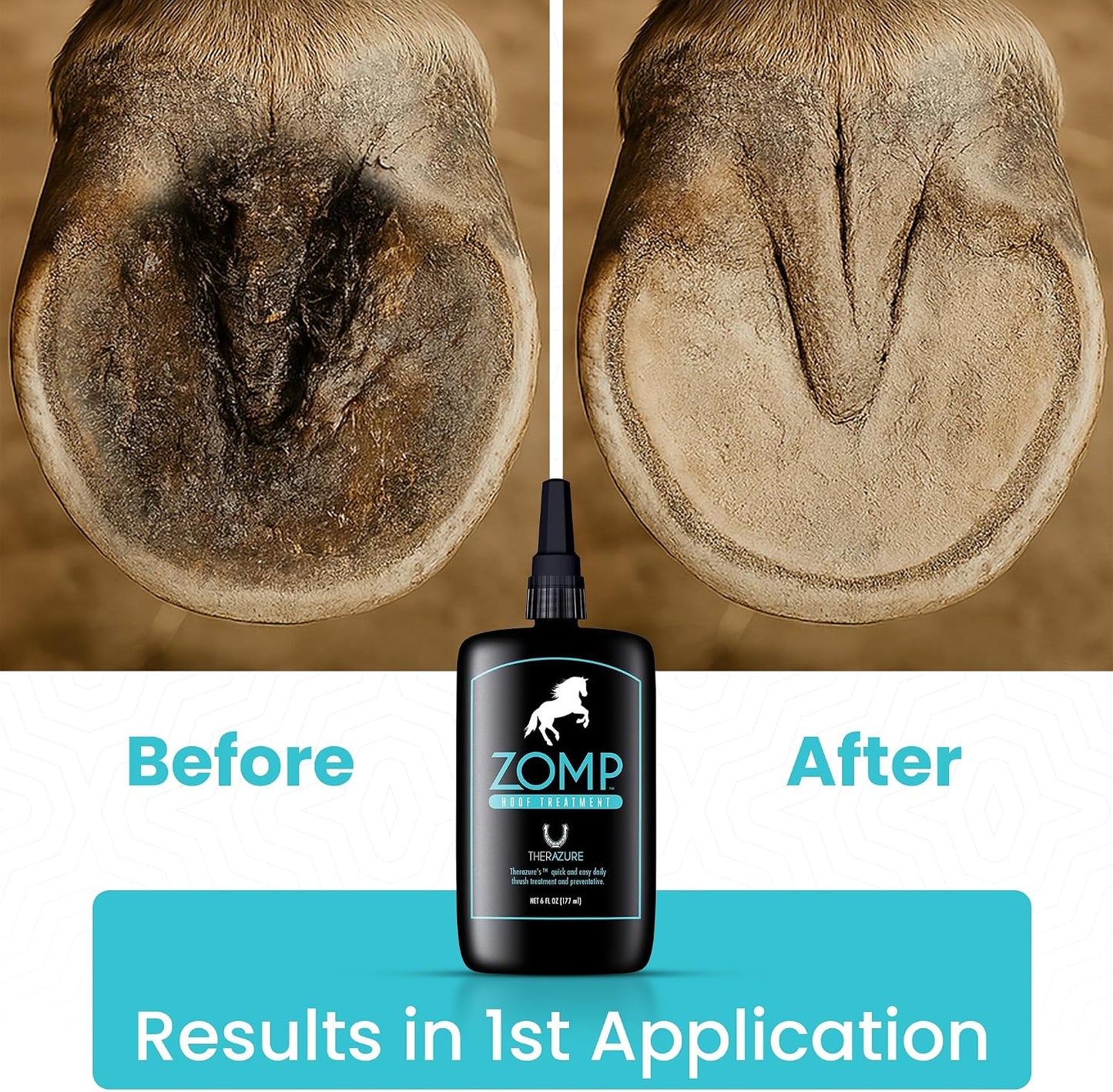 Therazure Zomp Liquid 6 Fluid Ounce bottle showing application instructions.