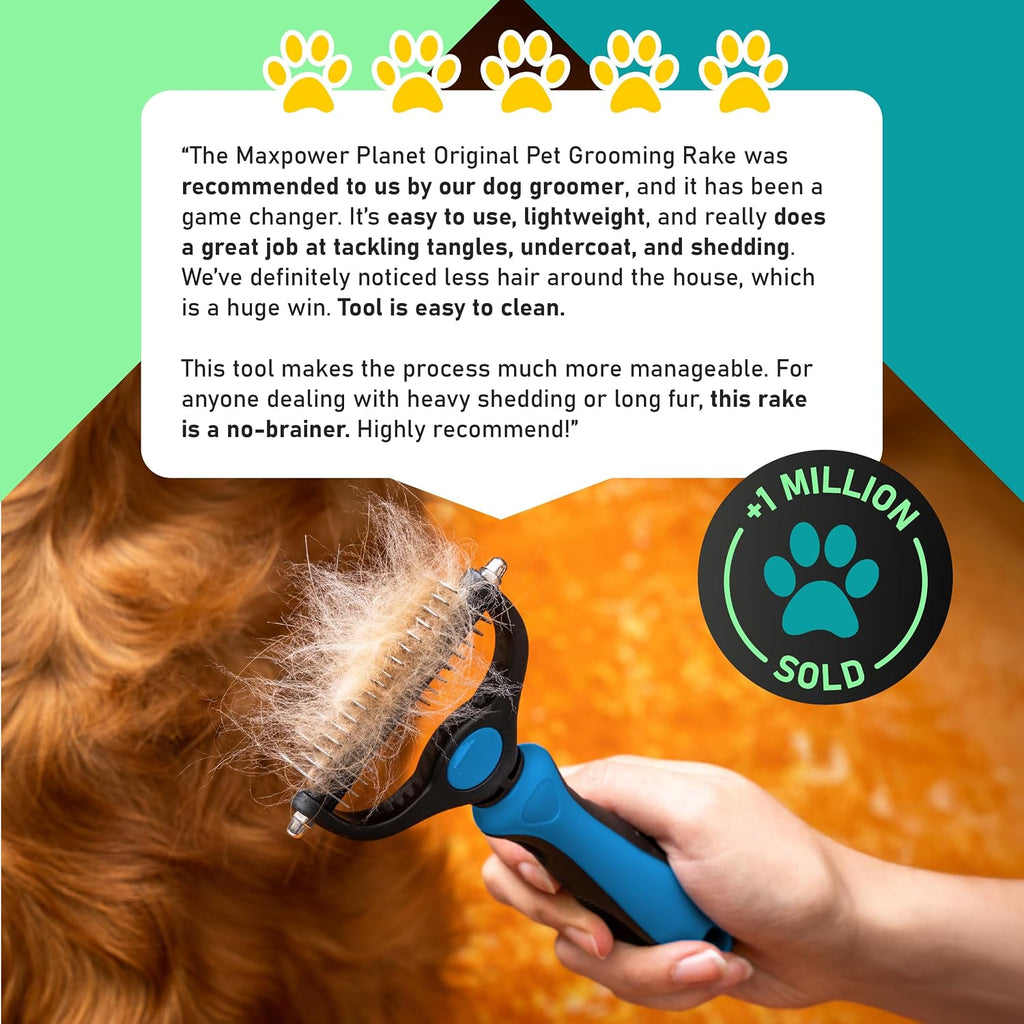Maxpower Planet Original Pet Grooming Rake - Double-Sided Deshedding Dematting Tool, Undercoat Rake for Dogs & Cats, Extra-Wide Dog Grooming Brush & Deshedder Comb for Long Hair, Reduces Shedding 95% - Image 9