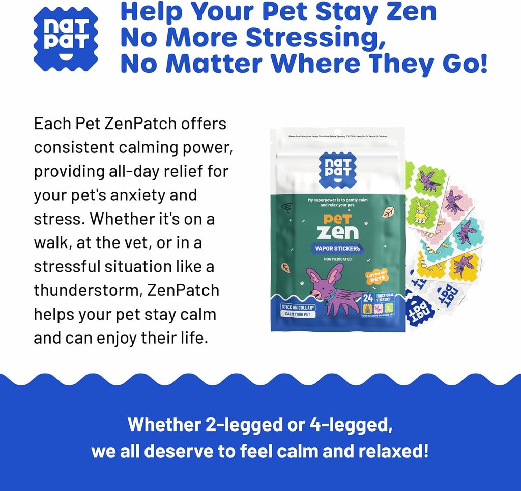 Authentic USA imported pet care package featuring the natural lavender and sage infused calming stickers.