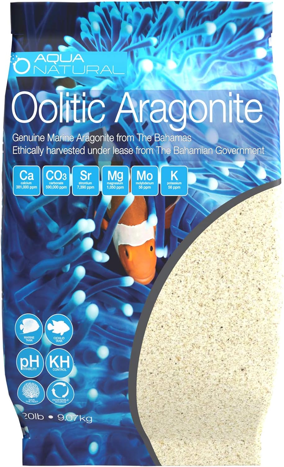 Aqua Natural Oolitic Aragonite Aquarium Sand front view packaging