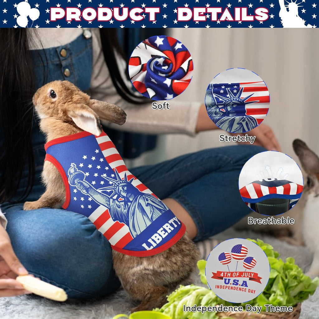 Vehomy Independence Day rabbit shirts four pack assortment with distinct stars and stripes designs.