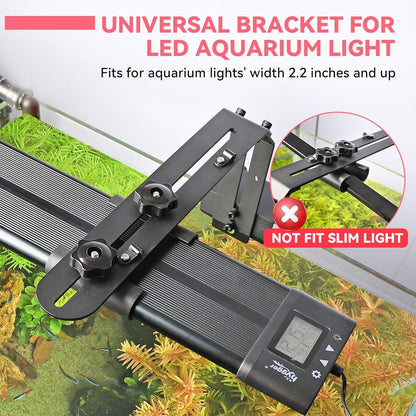 Hygger fish tank light holder showing heavy duty wide clamp base installation on a rimless glass aquarium