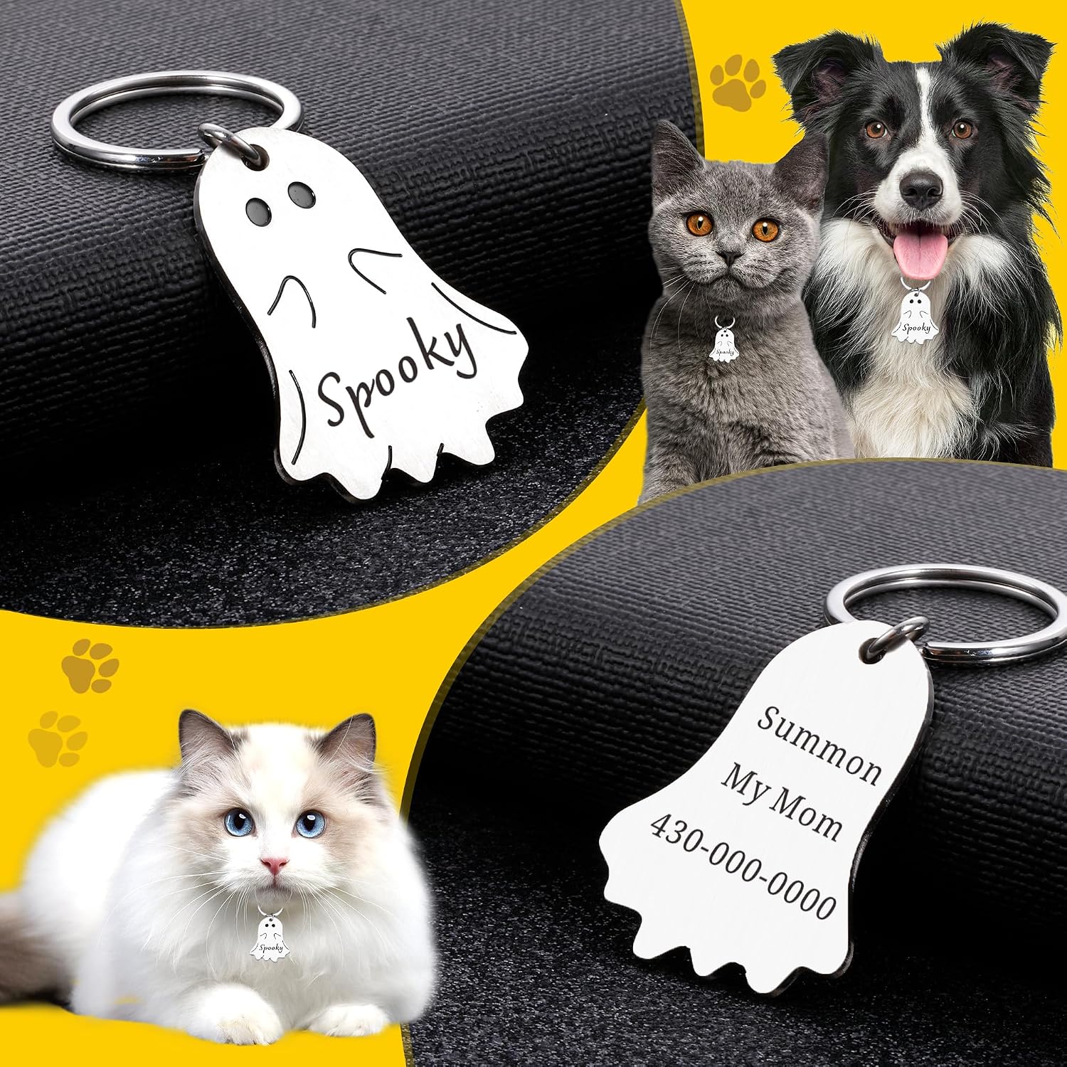 Kybkworm custom ghost pet accessory attached to a small dog harness
