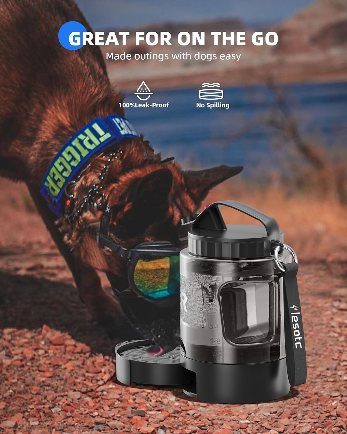 Lesotc 77 Ounce pet dispenser with the drinking bowl tray in its closed position