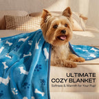 Three pack dog blankets printed bone pattern being used to line a plastic pet carrier crate