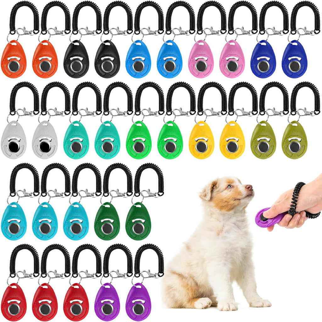 Lawei 30 Pieces Dog Training Clicker Kit front view showing multiple colors