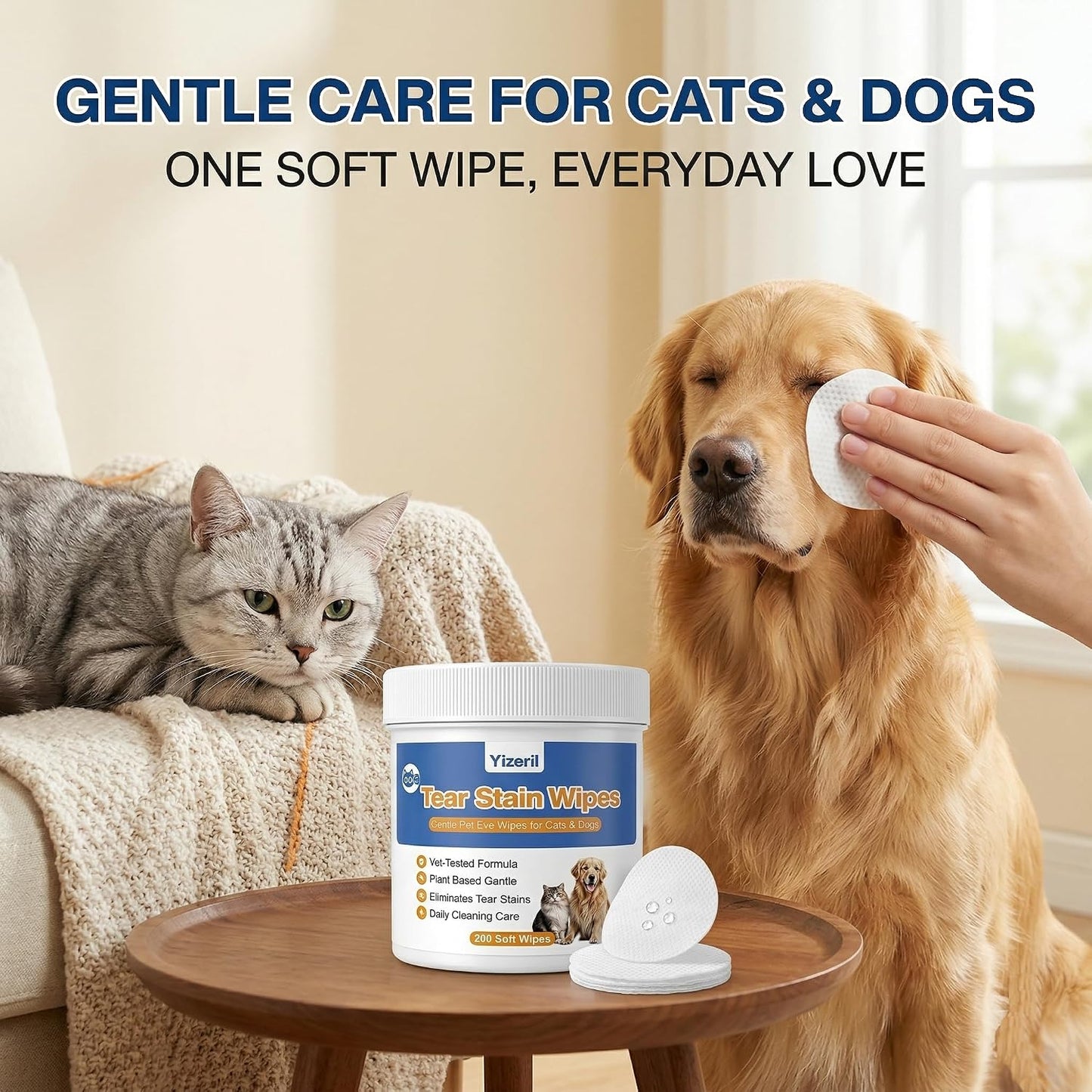 MYEBONG pet eye care wipes stacked round pads close up
