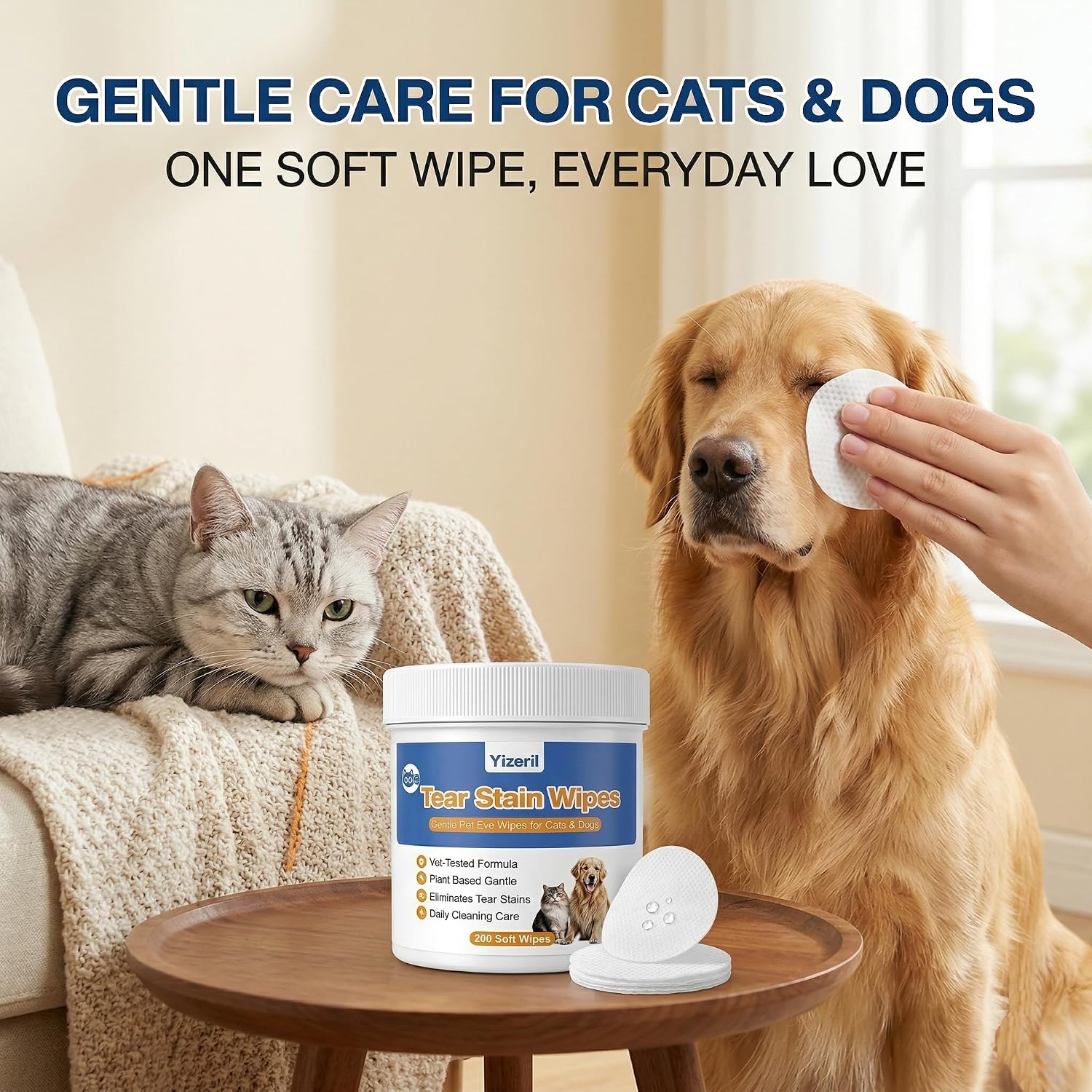 MYEBONG pet eye care wipes stacked round pads close up
