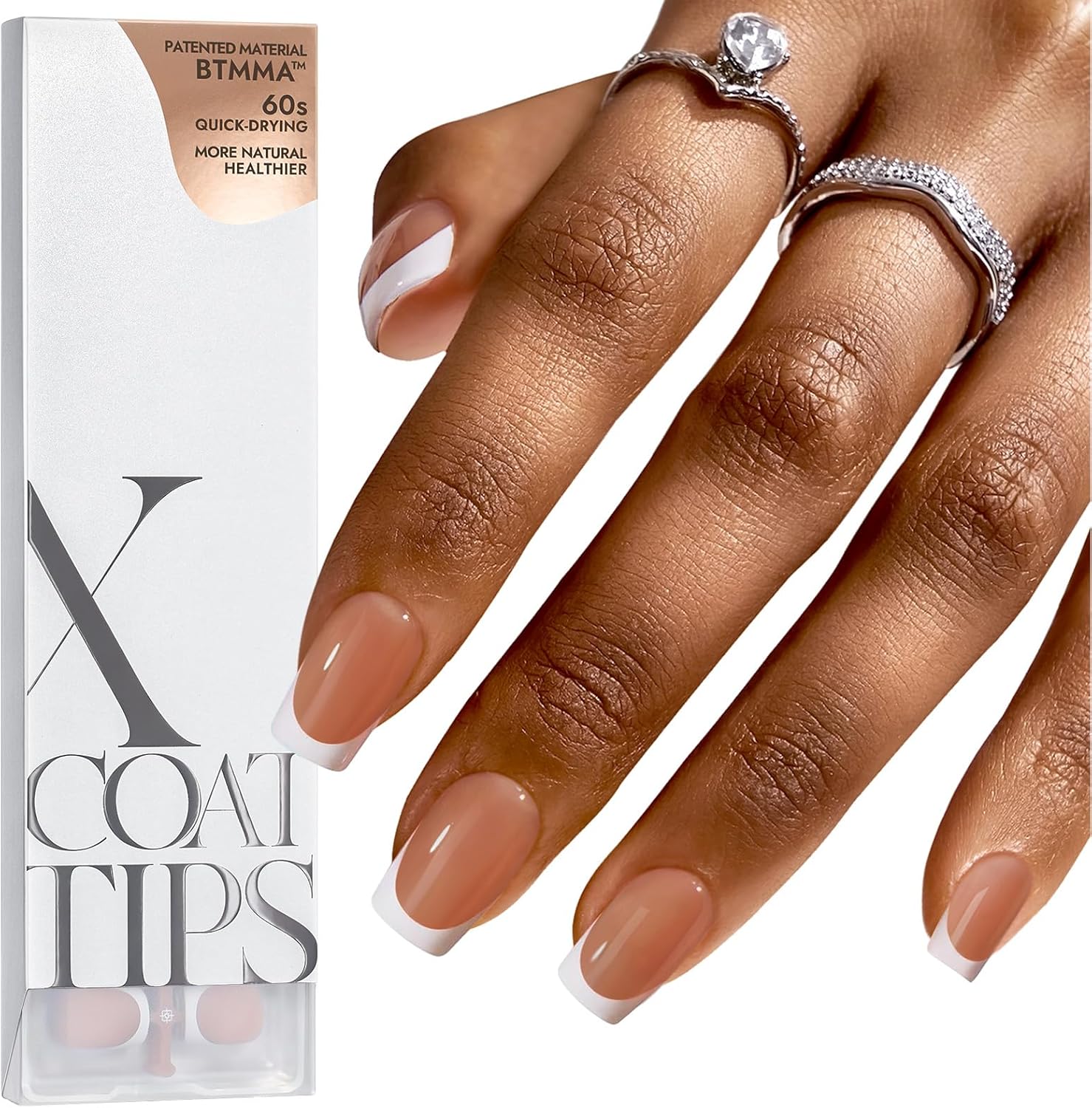BTArtboxnails XCOATTIPS French tip nails 160pcs set with short square brown design