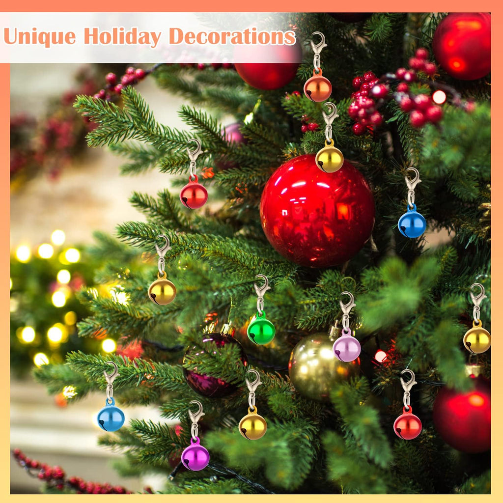 Assorted metal jingle bells with secure clip on hooks for crafts