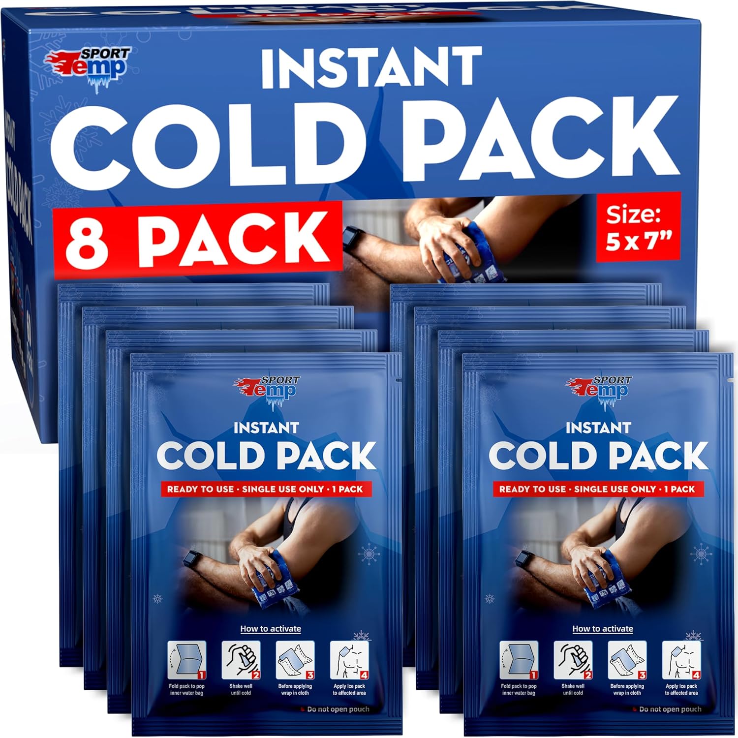 Sport Temp instant ice cold packs 8 pack front view