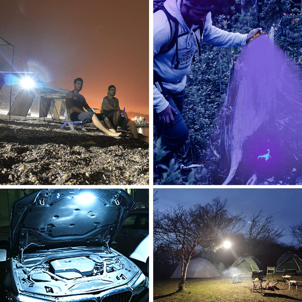 Side view of the blue Iodoo IPX4 waterproof camping light resisting water splashes.