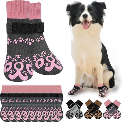 Dog Socks for Hardwood Floors Anti Slip - Double Side Dogs Booties to Prevent Licking, Hot Pavement Paw Protectors, No Twist Dog Grippy Socks for Senior Dogs, Light Grey and Black, L - Image 11