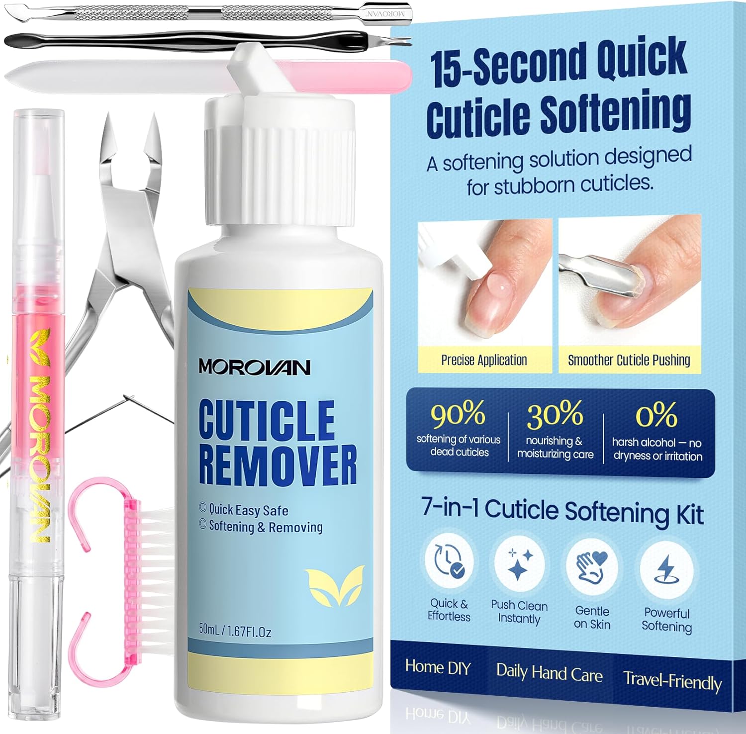 Morovan Cuticle Remover and Softener Oil 7 Piece Kit front view