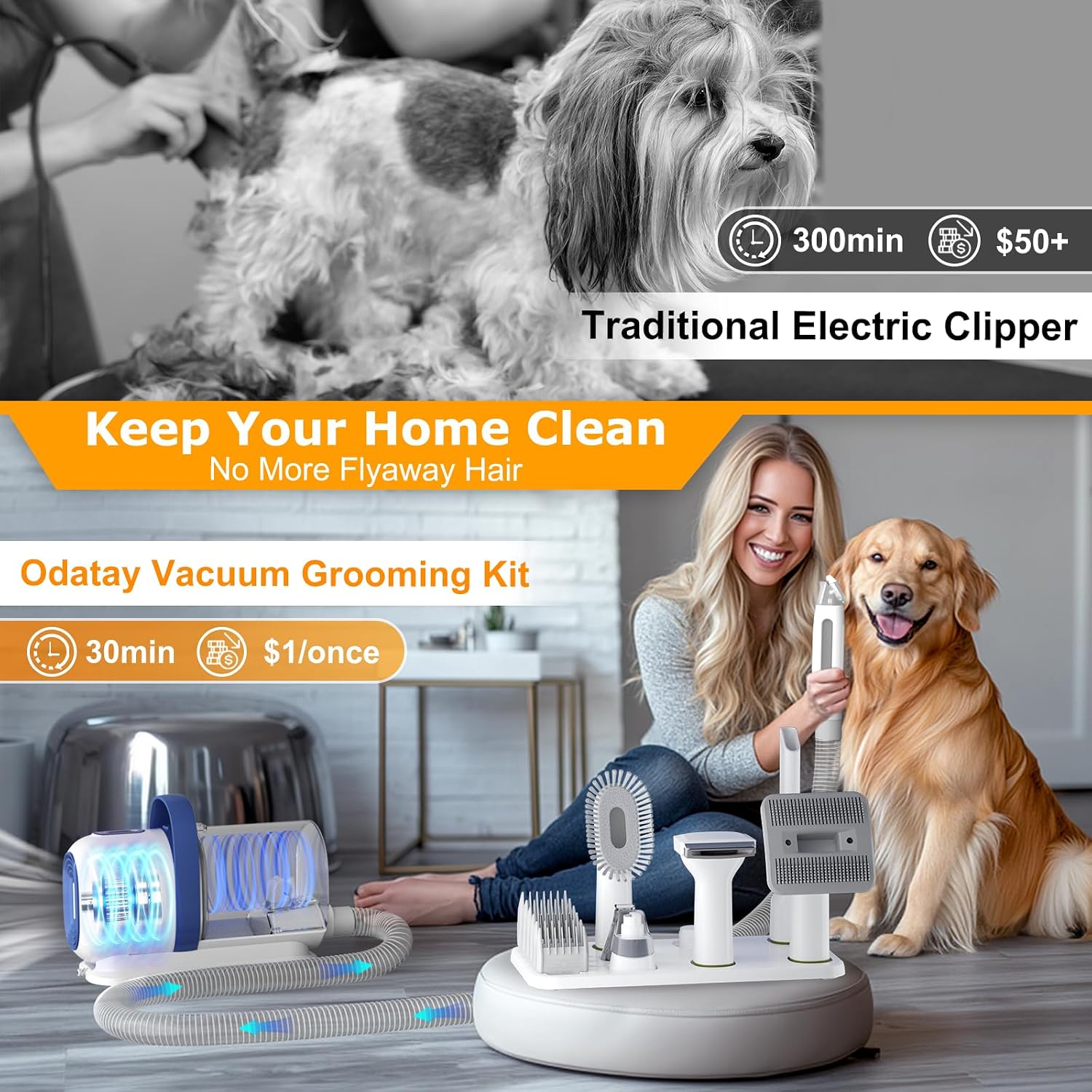 Odatay professional corded electric pet grooming station with extended hose displayed