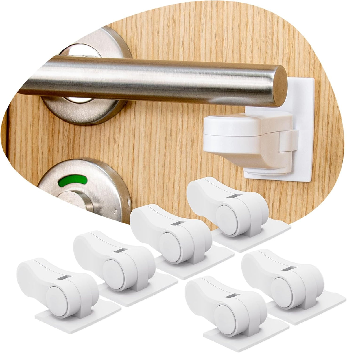 HomeBrella 6-Pack Door Lever Lock front view for baby proofing