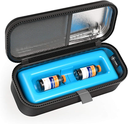 SHBC Medical Cooler Insulin Vial Carrying Travel Case front view showing black hard shell exterior.
