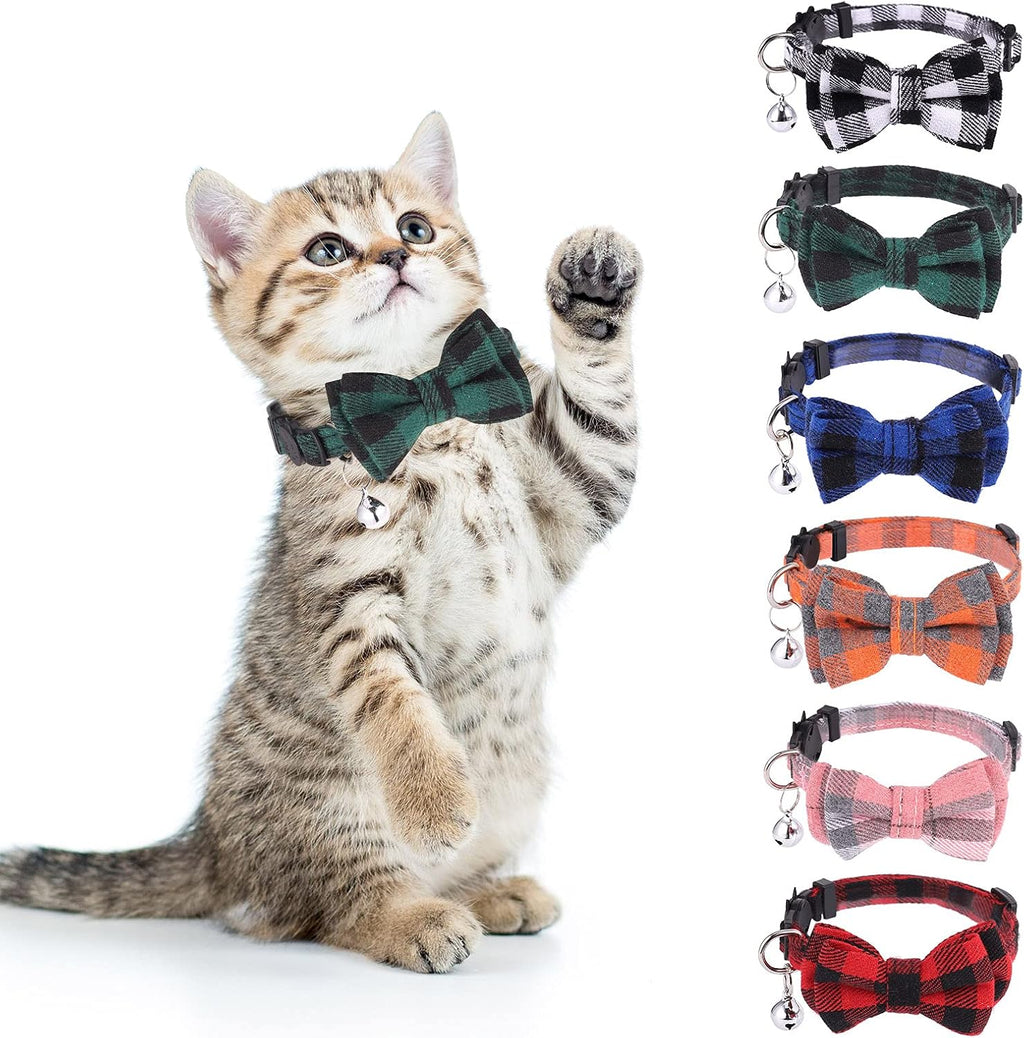 6 PCS Cat Collars with Bow Tie and Bell,Cat Collars Plaid,Breakaway Adjustable Cat Bow Tie Collars,Cute Bow Tie Suitable for Kittens Or Certain Puppies Mixed Colors - Image 12