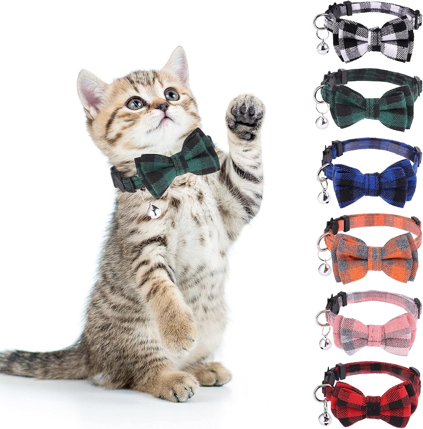 6 PCS Cat Collars with Bow Tie and Bell,Cat Collars Plaid,Breakaway Adjustable Cat Bow Tie Collars,Cute Bow Tie Suitable for Kittens Or Certain Puppies Mixed Colors - Image 12