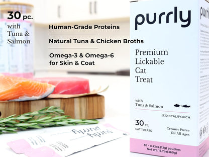 Purrly tuna and salmon cat treats creamy texture close up