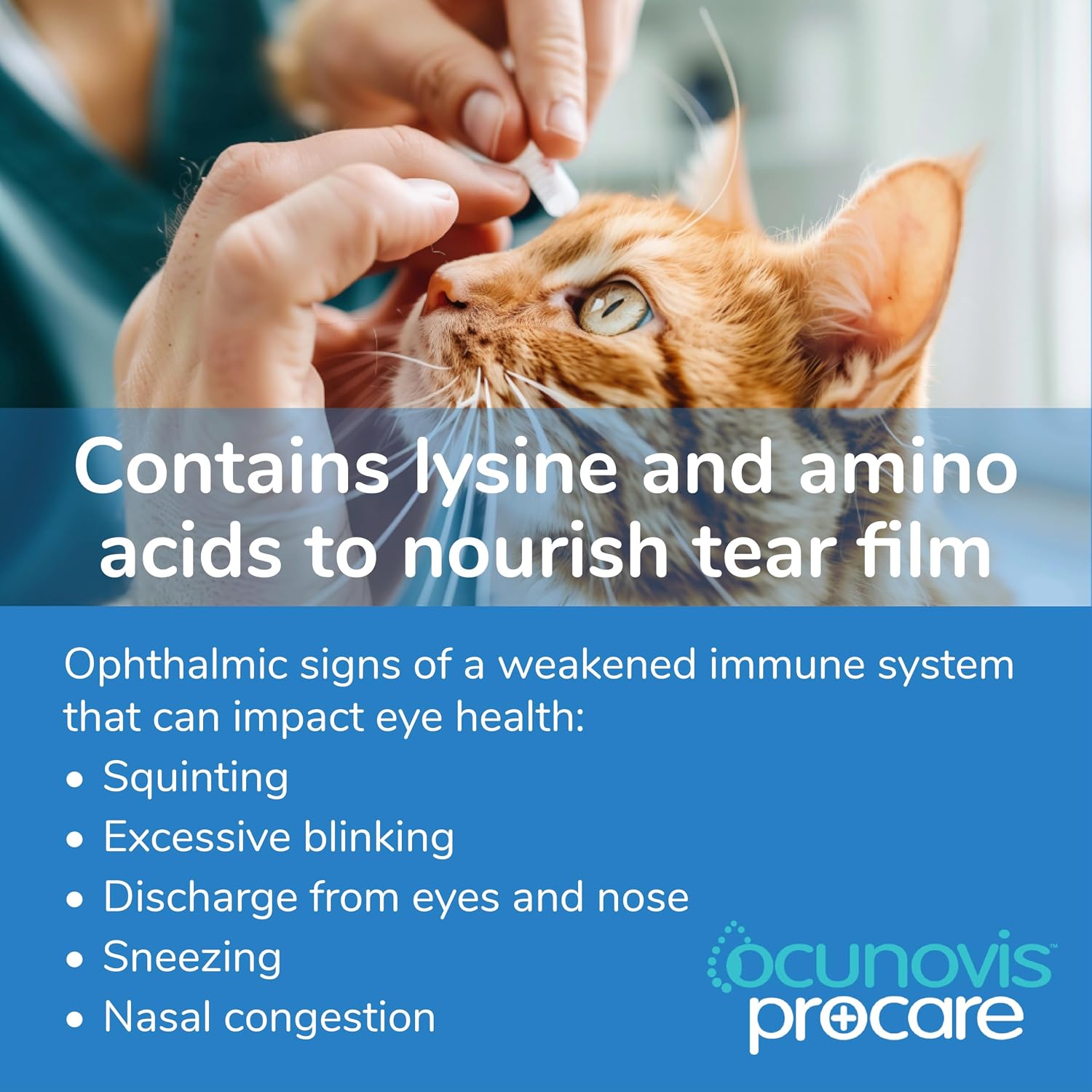 Preservative free animal eye care gel packaging showing USA import details.