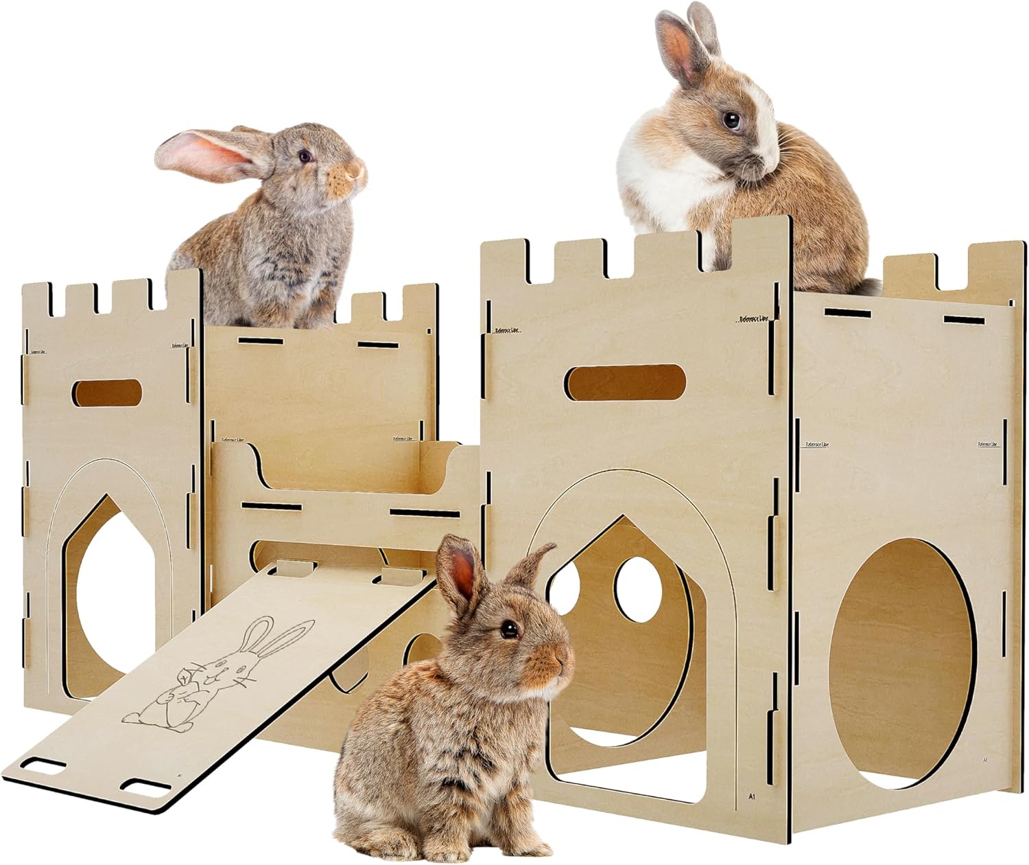 HIIMALEX Extra Large Wooden Bunny Castle House Multistory Climbing Tower Hideout Ventilated Sturdy Habitat for Rabbit Guinea Pig Chinchilla Ferret - Image 1