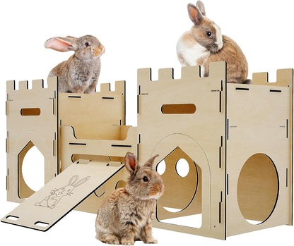 HIIMALEX Extra Large Wooden Bunny Castle House Multistory Climbing Tower Hideout Ventilated Sturdy Habitat for Rabbit Guinea Pig Chinchilla Ferret - Image 1