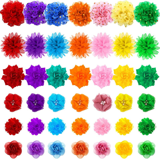 Tondiamo 84 pieces dog collar flower bow accessories bulk front view showing colorful assortment.