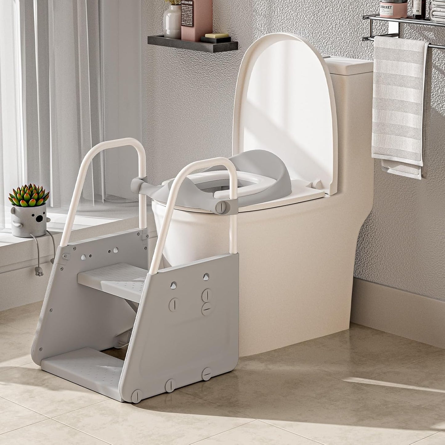 CheerKid 3 in 1 potty training toilet seat with wide ladder step stool front view