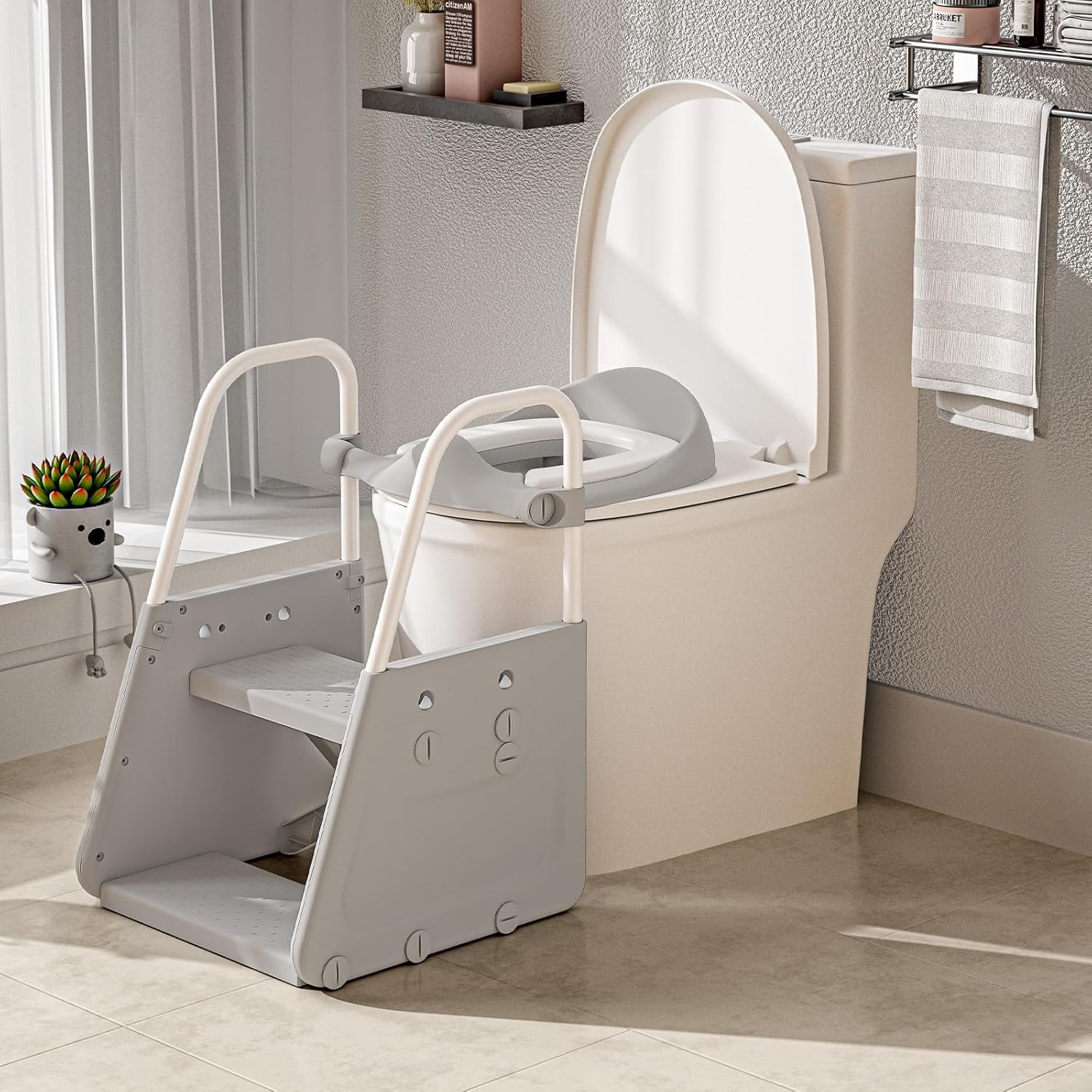 CheerKid 3 in 1 potty training toilet seat with wide ladder step stool front view