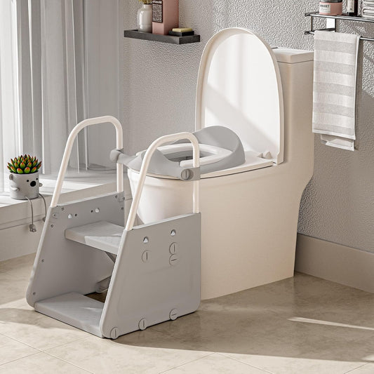 CheerKid 3 in 1 potty training toilet seat with wide ladder step stool front view