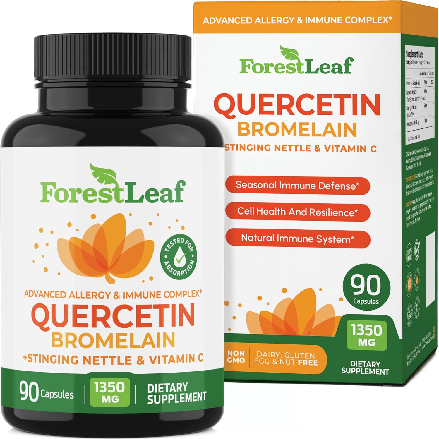 ForestLeaf Quercetin with Bromelain 1350mg advanced immunity supplement front view container