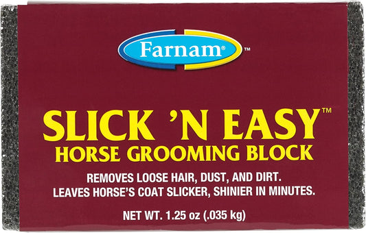 Farnam Slick N Easy Horse Grooming Block front view showing authentic packaging