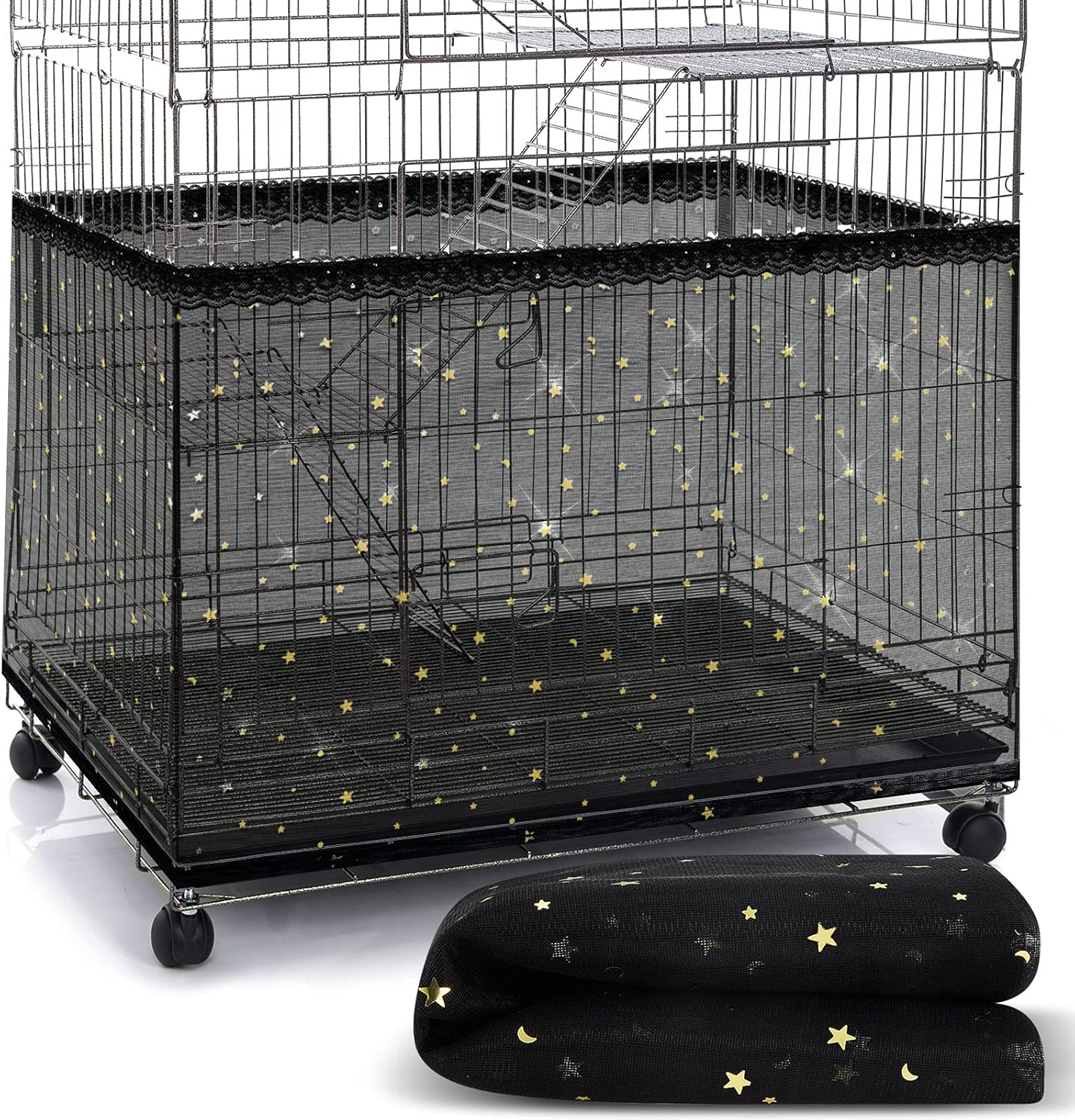 Shappy Large Bird Cage Cover front view featuring premium black mesh net on a square cage setup.