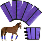 Four pack of non slip pink horse fly boots showing adjustable straps