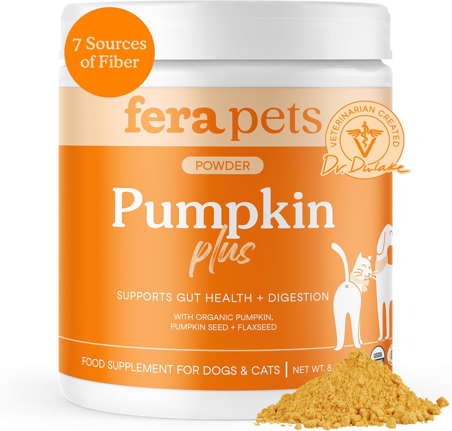 Fera Pets Pumpkin Plus Fiber Supplement powder jar front view