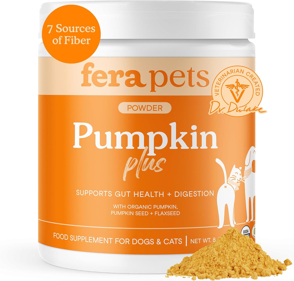 Fera Pets Pumpkin Plus Fiber Supplement powder jar front view
