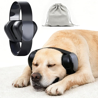 Petvolve dog ear muffs front view showing the adjustable straps and protective ear cups.