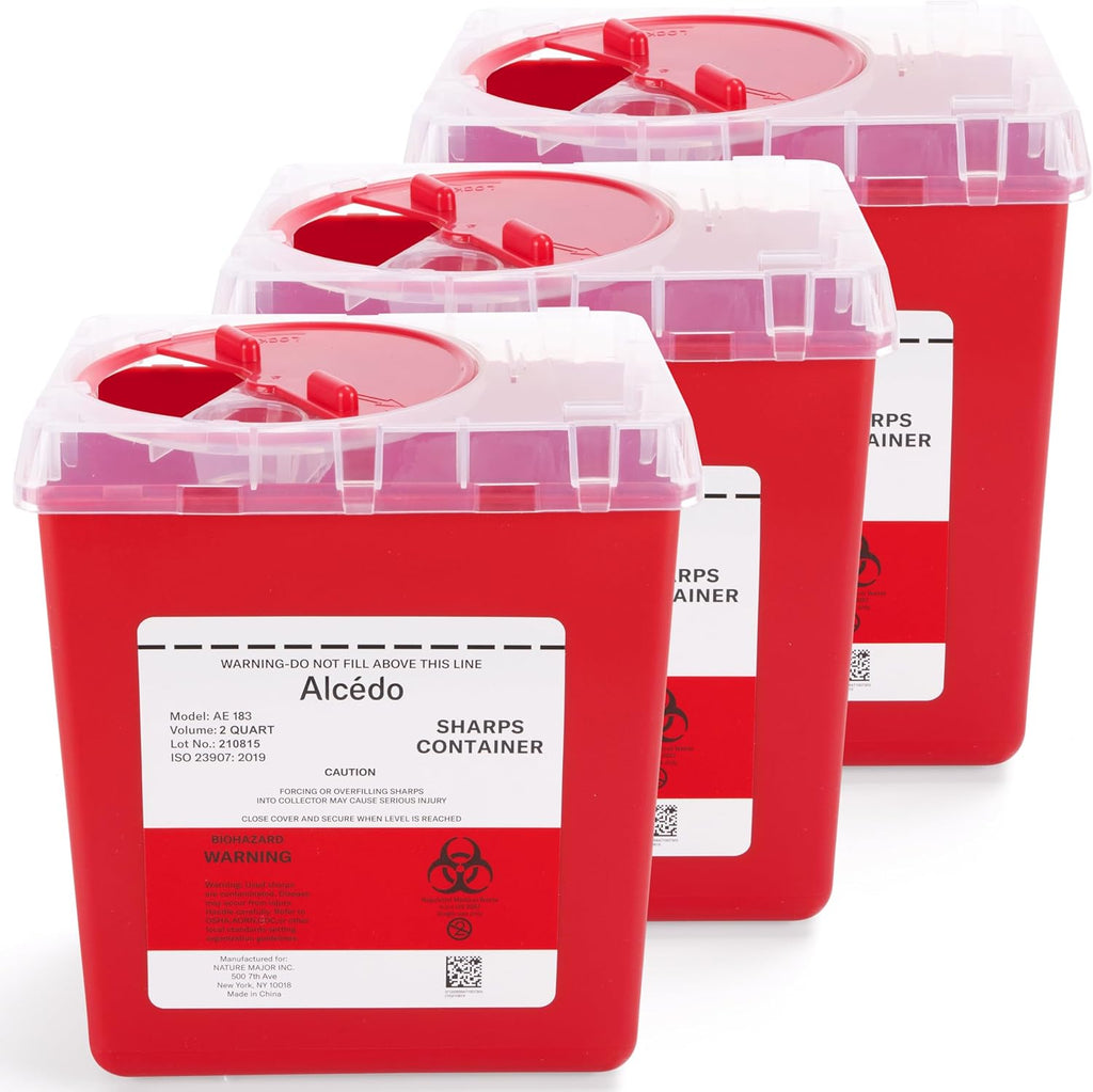 Alcedo Sharps Container front view medical grade biohazard disposal
