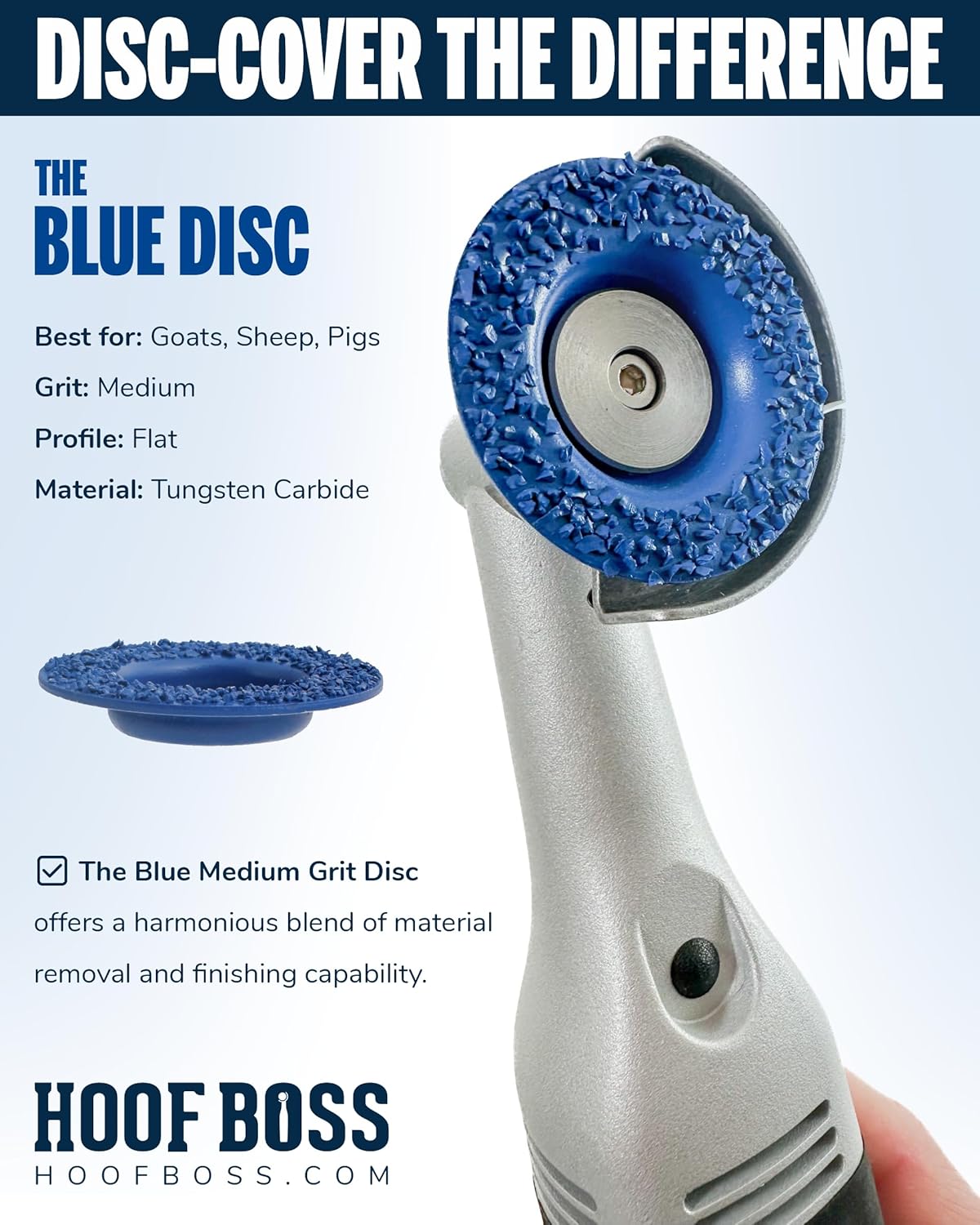 Hoof Boss electric hoof trimmer tool showing the specialized chain disc attachment.